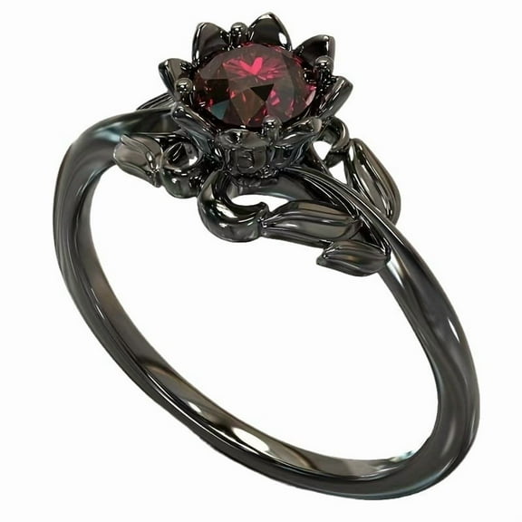 XmhyTop-A Black Red Flower Ring with Sparkling Rhinestones Size 10 Fashion Jewelry for Weddings, Birthdays Anniversaries