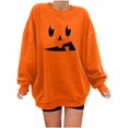 thumbnail image 1 of Chandails en Molleton Visage de Citrouille d'Halloween pour Femmes Manches Longues Surdimensionnées Col Rond Orange Pull Tops, 1 of 7