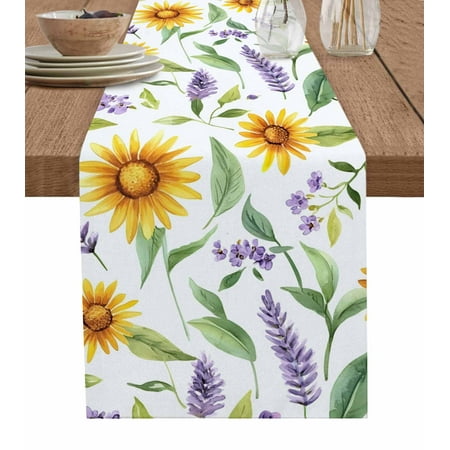 

Table Runner Dresser Scarf 14 x 72 Inch Spring Sunflower Lavender Green Leaf Floral Table Runners Non-Slip Heat Kitchen Dining Table Decor for Indoor Outdoor Home Party Decoration