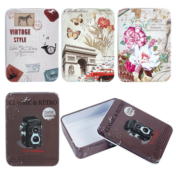 4pcs Vintage Metal Tin box Gift Card Holder Rectangular Tinplate box Containers Christmas Small Wrap boxes with Lids Hinged Storage Cans for Home Kitchen Candles Jewelry Coin Cake Biscuits