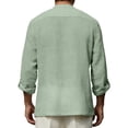 thumbnail image 4 of Men's Cotton Linen Henley Shirt Roll Up Long Sleeve V Neck Top Lightweight Beach Hippie Shirt for Vacation Summer Festival Boho Style and Casual Layering Mint Green, 4 of 4