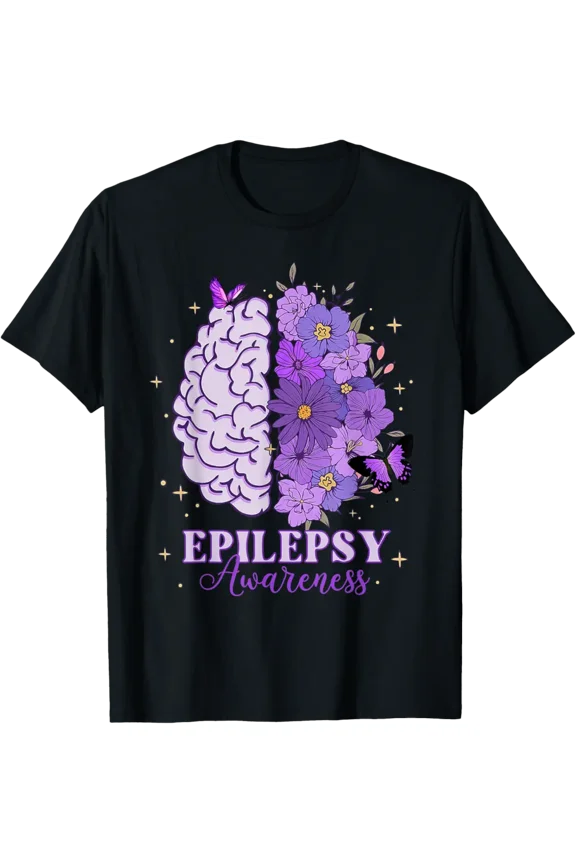 Epilepsy Awareness Purple Brain Flower Support Squad T-Shirt, F589