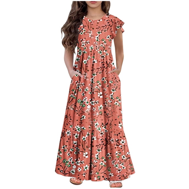 Huvoen Robes Mignonnes pour Femmes Mode Filles Été Nouvelles Manches Courtes Robe Col Rond Imprimée Rouge 130