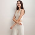 thumbnail image 4 of Women's Ribbed Halter Crop Tank Top with Deep V Neckline Seam Detailing - Light Beige, Small, 4 of 6