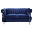 thumbnail image 2 of Passion Furniture Westwood 60 in. Navy Blue Velvet 2-Seater Sofa with Wood Legs, 2 of 5