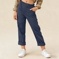 thumbnail image 2 of NAISIBABY Girls Capri Pants, Rolled-Cuff Straight Leg with Pockets Elastic Waist Kids Fashion School Uniform Pants Navy 12T, 2 of 8