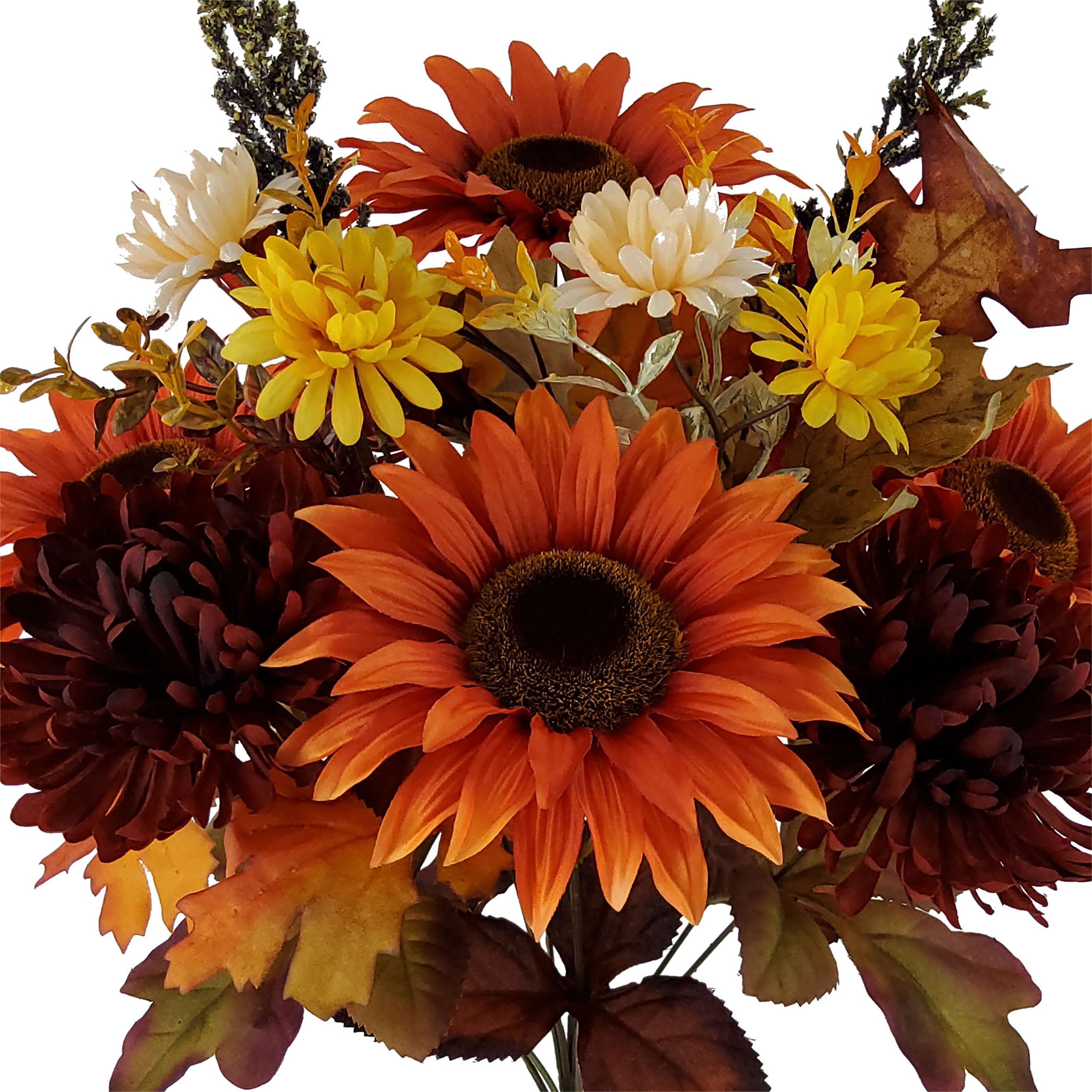 Mainstays 18.5in Indoor Artificial Orange Sunflower and Mum Bouquet.