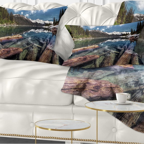 Designart Sunken Logs n Mountain Lake - Landscape Printed Throw Pillow - 12x20