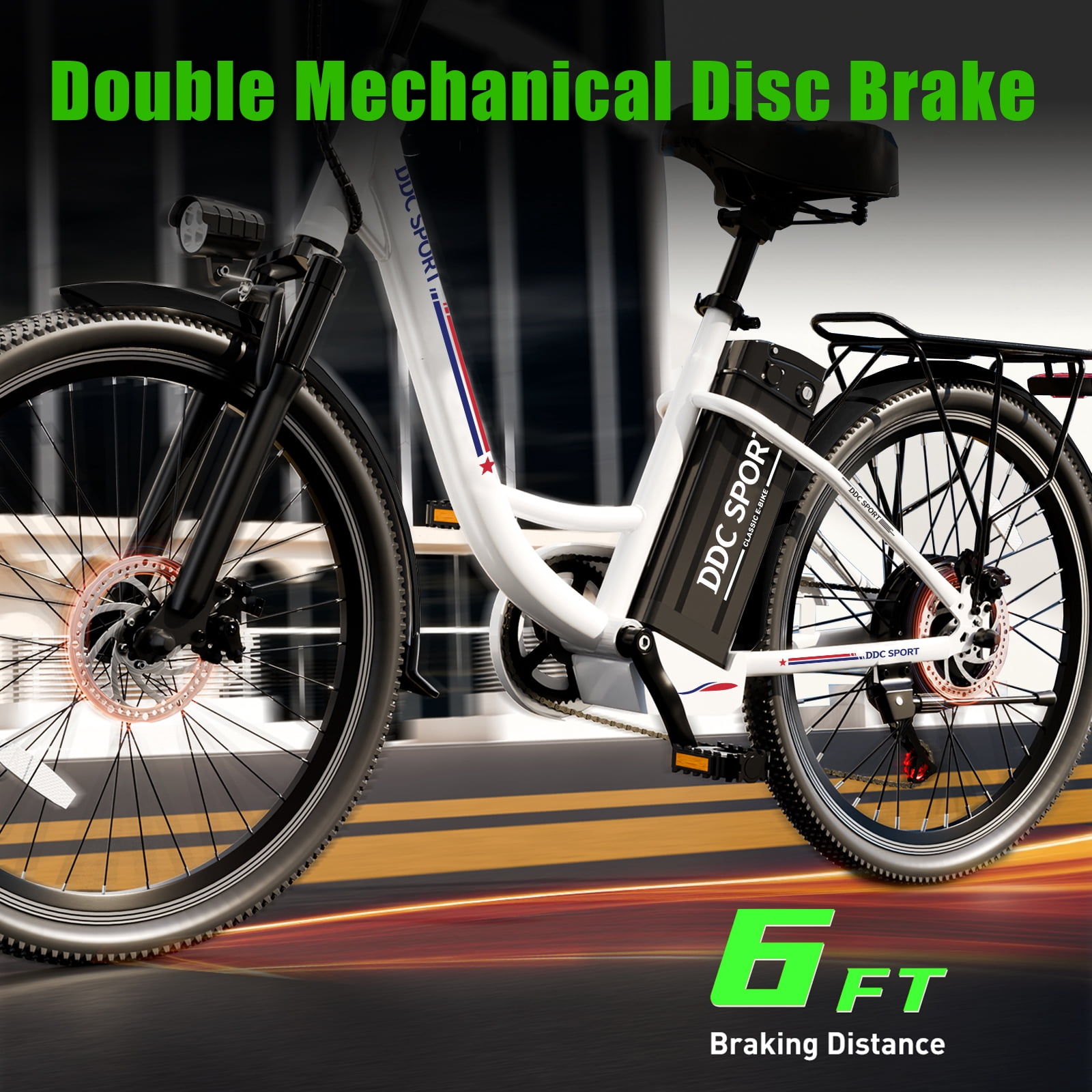 24 Inch Cruiser Electric Bike, E-Bike for Adults, Ebike with 36V 10.4AH Removable Battery, Step Through Ebike for Women Men,City Electric Bicycle,for City Commute