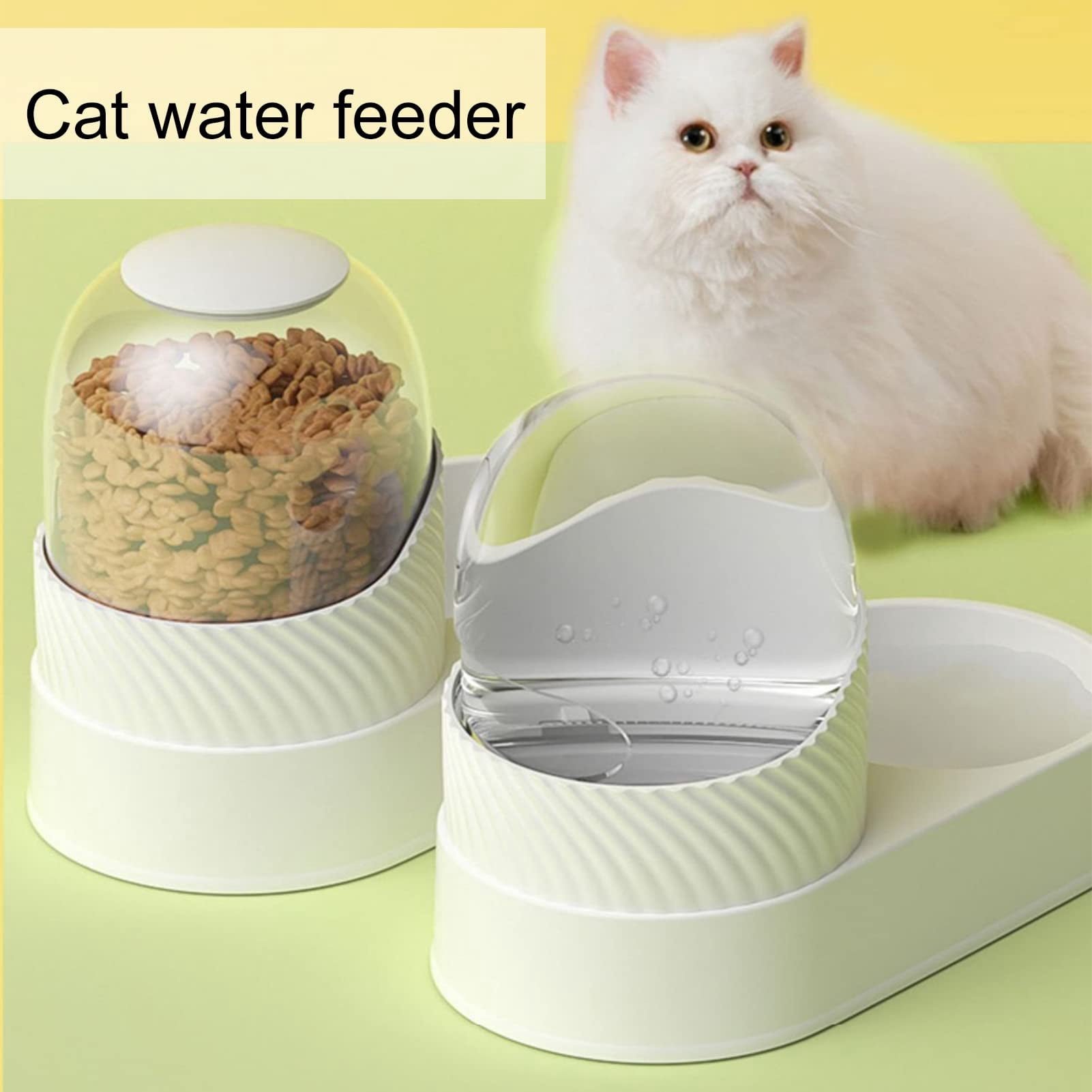 CNV Automatic Pet Feeder, Transparent Automatic Dog Cat Water Dispenser Feeder and Waterer Set, Small/Medium Feeder and Water Dispenser for Dogs Cats, White, Feeder