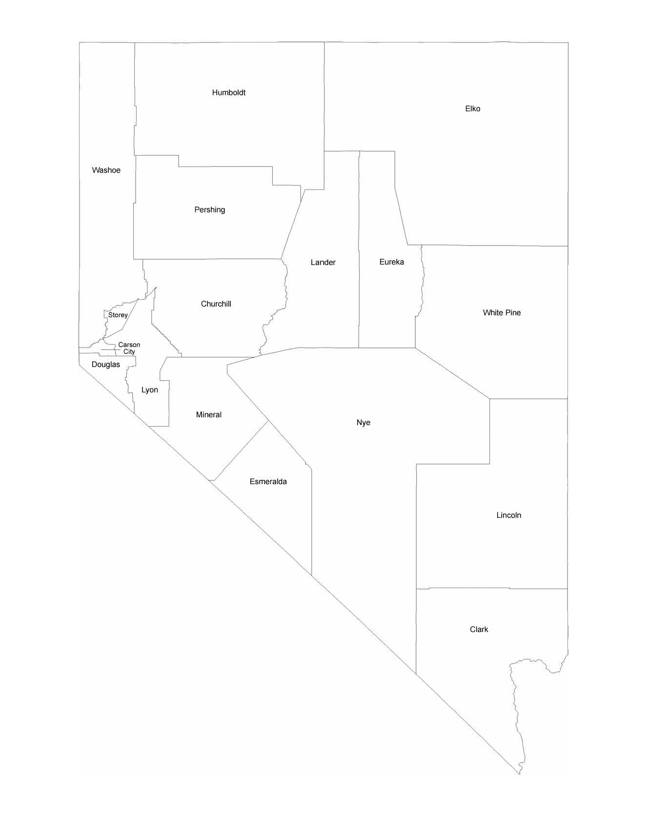 Nevada County Map with County Names - 20 Inch By 30 Inch Laminated ...