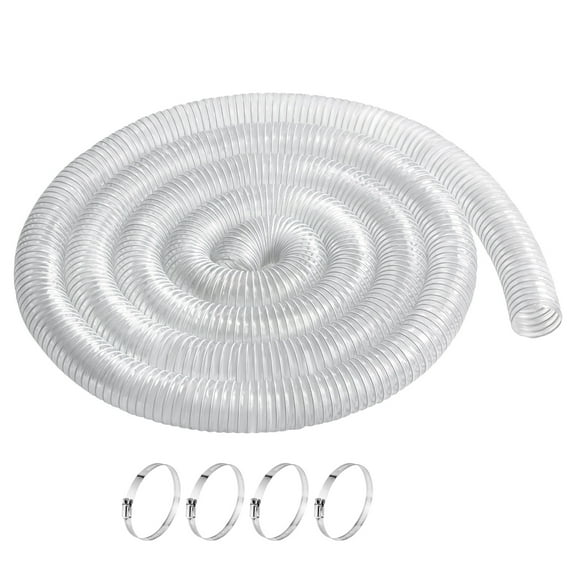 KFFKFF Dust Collector Hose, 2.5'' x 20', Durable PVC Build, Puncture-Resistant, Transparent Flexible Hose with Carbon Steel Wire, Includes 4 Stainless Clamps, Suitable for Table Saw, Band Saw