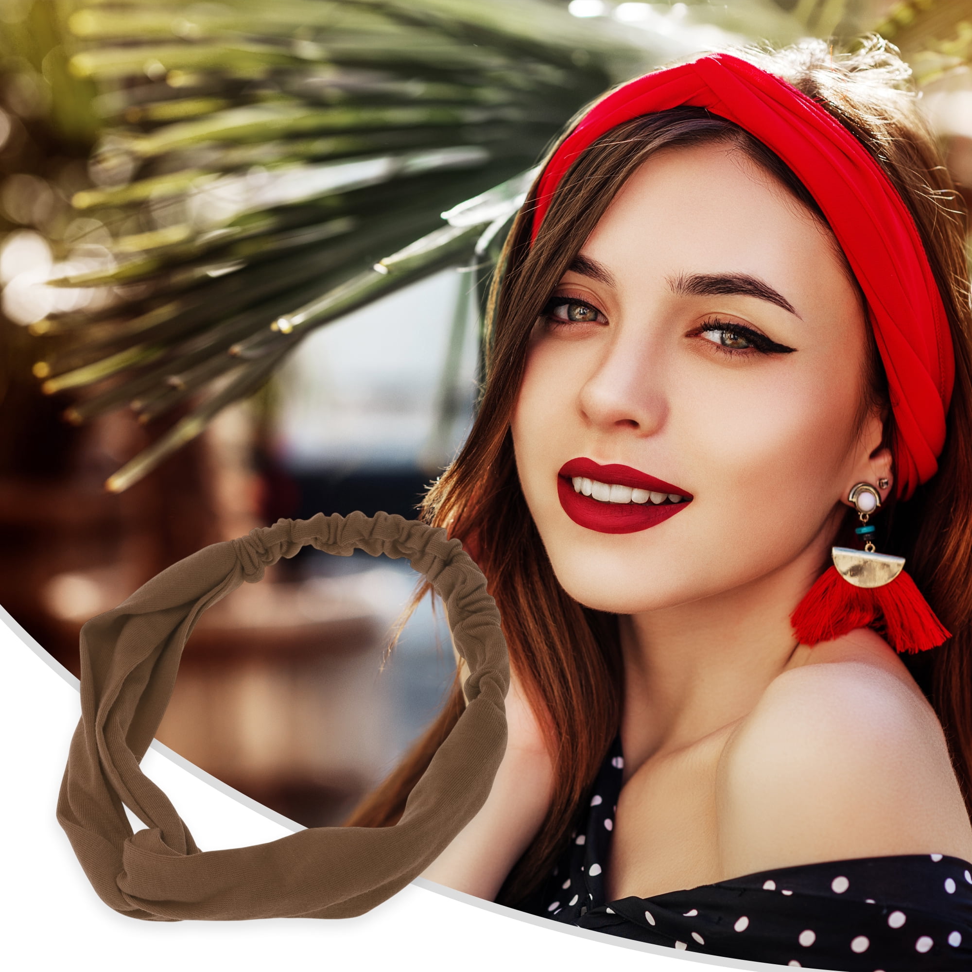 Unique Bargains Stylish Simple Solid Elastic Cross Headwrap Camel