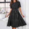 thumbnail image 2 of Stichou Women Summer O Neck Beach Dress Elegant Dot Print Long Sleeve Chiffon A Line Casual Sundress Black M, 2 of 5