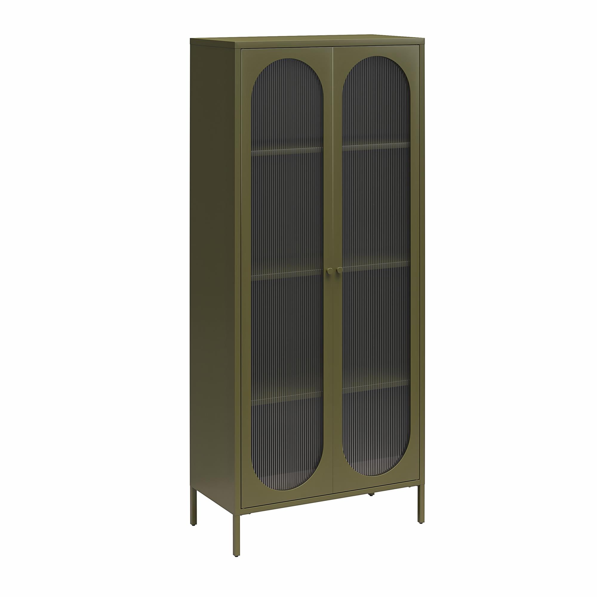 Mr. Kate Luna Tall 2-Door Accent Cabinet with Fluted Glass, Olive Green