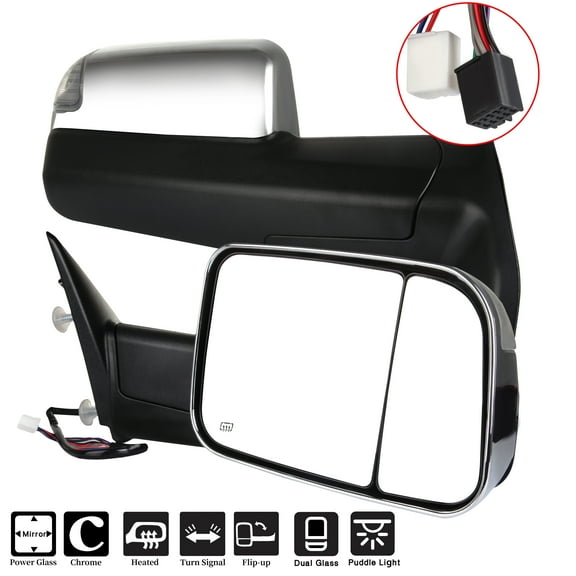 ECCPP Tow Mirrors fit for 2010 for Dodge for Ram 1500 2500 3500 2011-2015 for Dodge for Ram 1500 2500 3500 Towing Mirrors Chrome Power Heated Puddle Signal Light Pair Driver Side Passenger Side