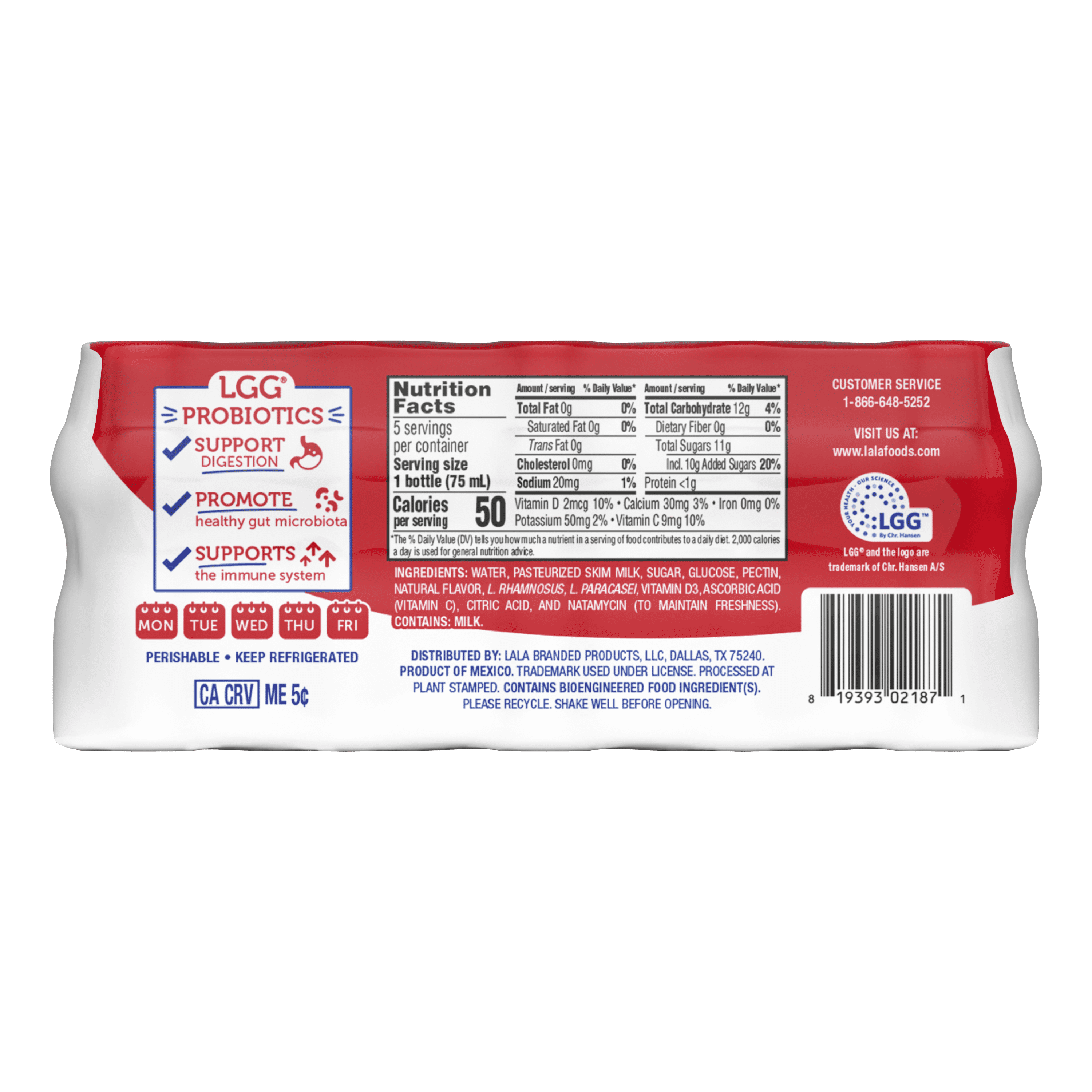 LALA ProbioC Daily Drinkable Probiotic Drink Shot, Fat-Free, Plain, 2.5 oz (5 Pack)
