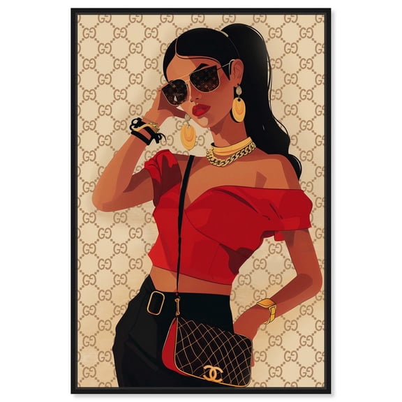 Her Stylish Red Look Canvas Fashion Art Prints by Art Remedy, Black Frame, 10 x 15