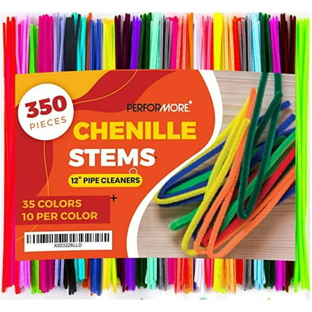 PERFORMORE Chenille Stems, 12-Inch Pipe Cleaners, 350-Piece Pack, 35 Assorted Colors