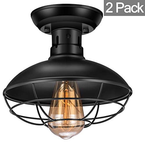 Vintage Rustic Semi Flush Mount Ceiling Light 2 Pack Industrial E26 Base Farmhouse Antique Caged Style Lamp Fixture For Hallway Stairway Foyer Kitchen Garage Porch Entryway Com Semi Flush Mount Ceiling Light, Industrial Style Flush Mount Ceiling Light