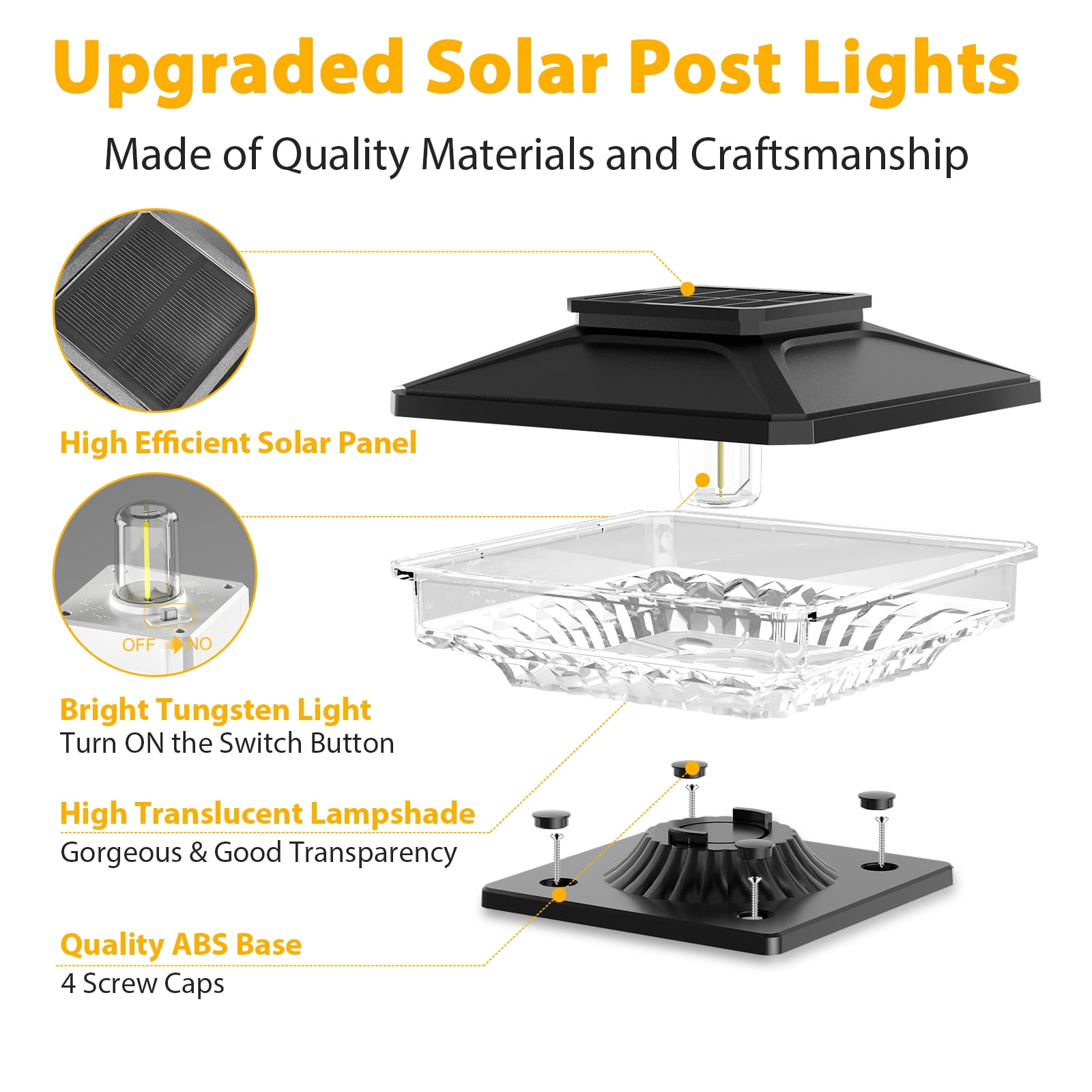 BITPOTT Solar Post Cap Deck Lights Outdoor Waterproof LED Dusk till Dawn Cool White Modern for 4x4 5x5 6x6 Wooden Posts 8 Pack