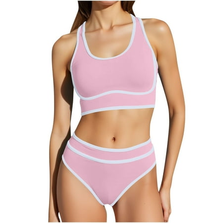 Deals UTSJKR Womens 2 Piece Swimsuits High Waisted Bikini Set Tank Top Tankini Tops with Swim Bottoms Beach Resort Wear Pink XXL