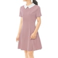 thumbnail image 2 of INSPIRE CHIC Women's Peter Pan Contrast Collar Short Sleeves Flare Dress S Pink, 2 of 5