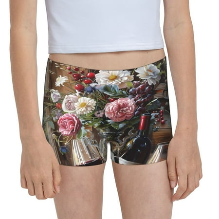 Pofeuu Romantic Wine Flowers Print Soft Cotton Girls Boyshort panties Toddler Underwear-X-Large