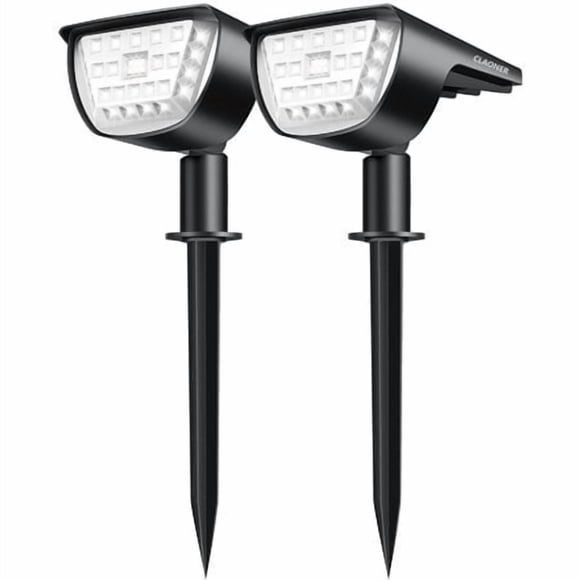 Claoner Spots Solaires Extérieurs 3 Modes d'Éclairage Ip65 Étanches 2-en-1 Projecteurs Paysagers pour Jardin Arrière-Cour Arbres Maison Jardin -32 Led/blanc Froid(2 Pack)