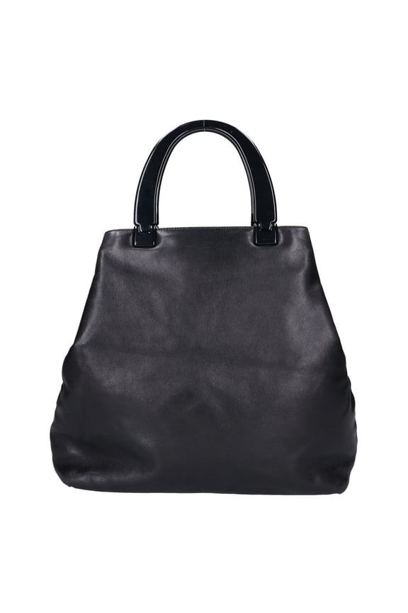 Pre-Owned PRADA B8235 NAPPA Plastic Handle Nappa Leather Handbag NERO Women's