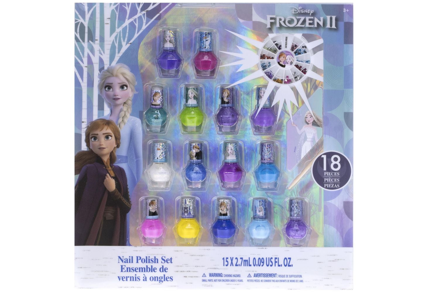 Vernis à ongles Disney La Reine des Neiges, lot de 15, avec accessoires, pour filles de 3 ans et plus