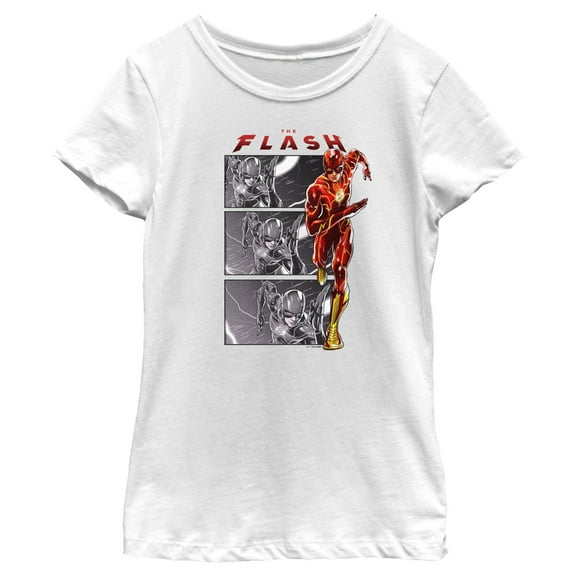 Girl's The Flash Speedster comics Book Panels  Graphic Tee White Small