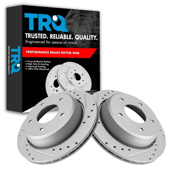 TRQ Rear Performance Brake Rotors Set Premium G-Coated Cross Drilled & Slotted Fits Select 1994-1996 Chevrolet Caprice Impala