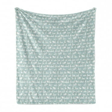 Swans Soft Flannel Fleece Throw Blanket, Grunge Style Asymmetric Design Flock of Swimming Birds Pastel Pattern, Cozy Plush for Indoor and Outdoor Use, 70" x 90", Pale Seafoam and White, by Ambesonne