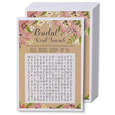 Bridal Word Search 50 Pack Wedding Word Search Game, Word Puzzle Weddings Bridal Shower Games, 7 x 5 (Best Of 3 Games)