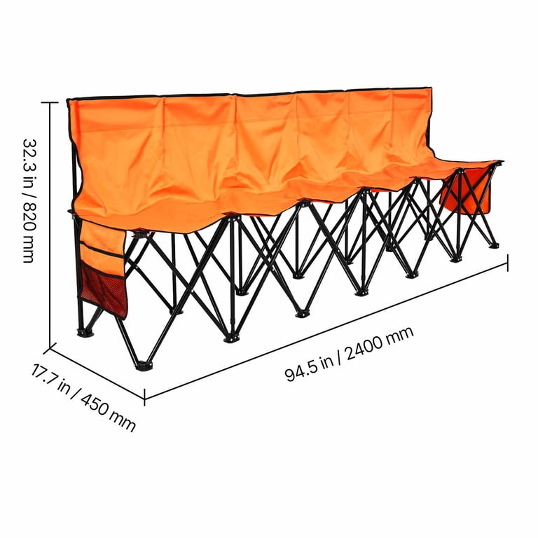 AsterOutdoor 6-Person Folding Sports Bench with Backrest, Orange photo 8