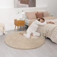thumbnail image 2 of Soft Round Fluffy Faux Fur Area Rug 6' x 6', Circle Cozy Shaggy Sheepskin Furry Carpet Rug for Bedroom Living Room, Circular Plush Fuzzy Floor Cover Mat for Baby Teen Kids Nursery Room, Beige, 2 of 8