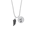 thumbnail image 2 of Delight Jewelry Silvertone Medium Black Enamel Angel Wing Silvertone Script Initial Disc - T - Charm Necklace, 20"+3", 2 of 4