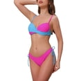 thumbnail image 4 of INSPIRE CHIC Women's Front Cross Contrast Color Bikini Sets 2 Piece Strappy Top Tie Size Triangle Bottoms Swimwear Bathing Suits X-Large Rose Red Blue, 4 of 5