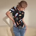 thumbnail image 3 of Bingfone Justaucorps à Col Rond pour Femme à Motif de Fusée Spatiale, Justaucorps Ajusté à Manches Courtes avec Boutons-Pression, Convient pour Fête, Sport, Tenue Quotidienne-Moyen, 3 of 7