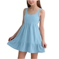 thumbnail image 2 of Girl's Summer Dresses Spaghetti Strap Swing Pleated Cotton Dress Tween Kids Boho Beach Casual Midi Sundress Light Blue 11-12 Years, 2 of 6
