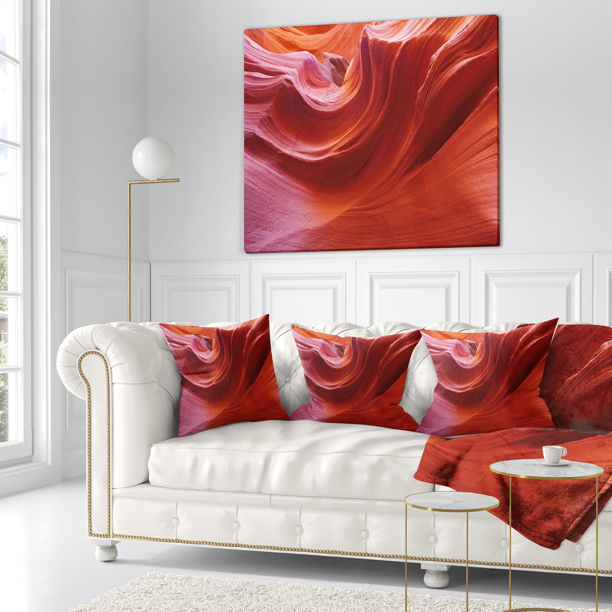 Designart Illuminated Antelope Canyon - Landscape Photo Throw Pillow - 18x18