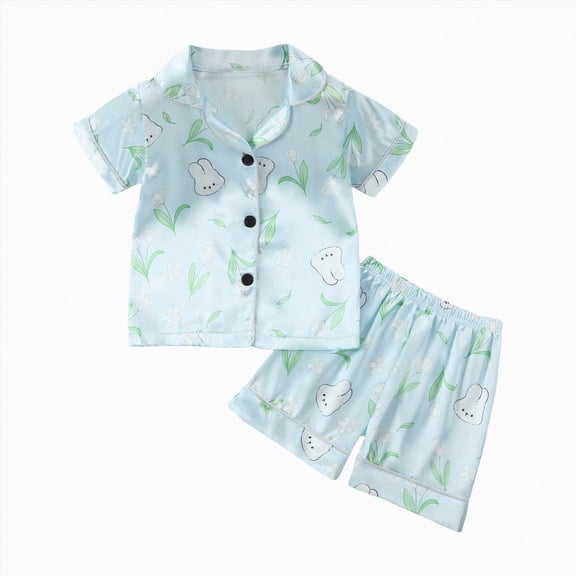 Nwiuh Toddler Girls Pajamas for Kids Baby Girls'summer Flower Printed Casual Short Sleeve Tops and Shorts Two Piece Baby Girl Pajamas Set (Mint Green, 2-3 Years)