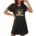 thumbnail image 4 of Sakmal Soft Sleepwear for Women Comfy Christmas Black Loose Nightshirt Crew Neck Short Sleeve Reindeer Print Short Nightgowns S-2XL, 4 of 5