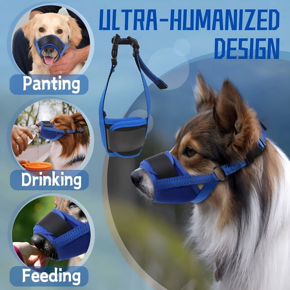 GASTROPOD Soft Muzzle for Medium Large Sized Dog to Avoid Biting Barking Chewing Air Mesh Large No Barking Muzzle with Reflective Adjustable Strap for Dog (Blue)