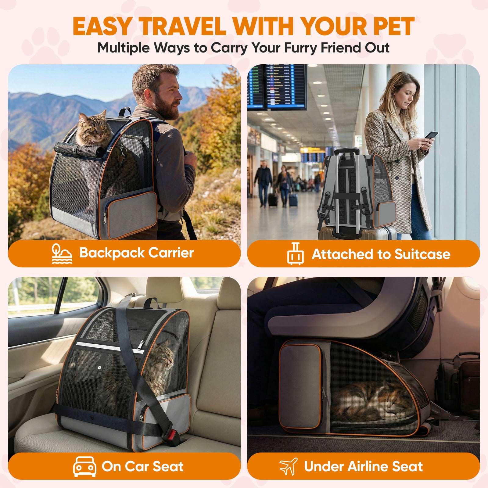 Cat Carrier Backpack -Pet Carrier Expandable for Cat Puppy Outdoor Ventilated Travel Backpack with Breathable Mesh,