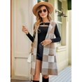 thumbnail image 4 of Women'S Sleeveless Suit Collar Long Coat Plaid Jacquard Knitted Vest with Cardigan Gray L, 4 of 7
