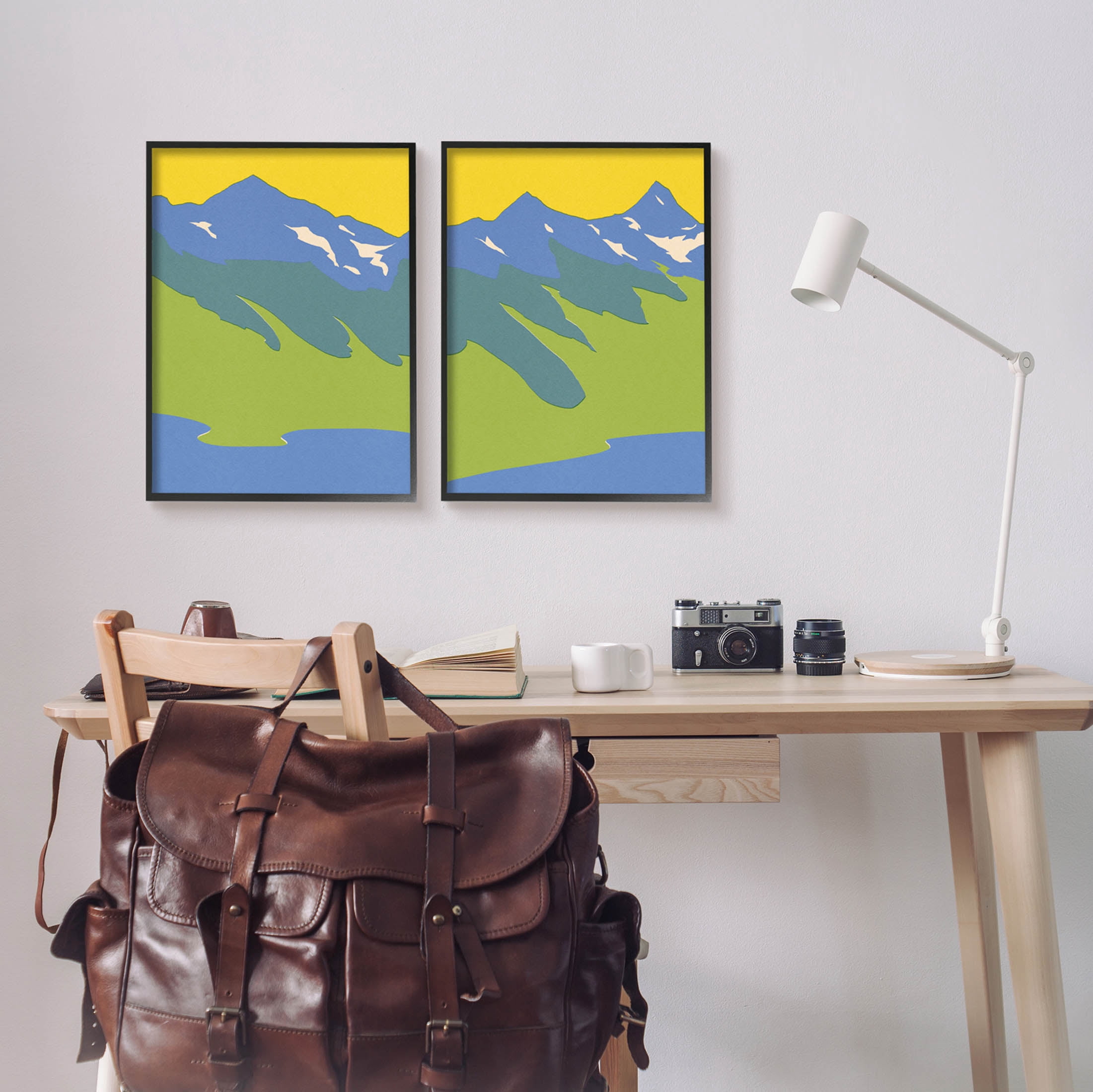 Stupell Industries Contemporary Blocked Mountains Graphic Art Black Framed Art Print Wall Art, Set of 2, Design by Jacob Green