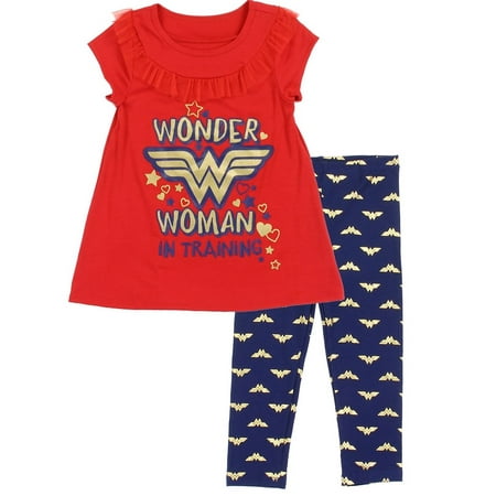 Wonder Woman Toddler Girls' Ruffle Top and Leggings Set, Red