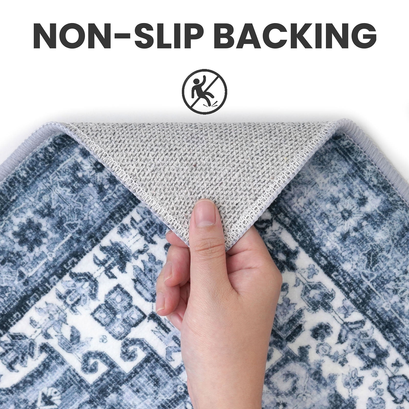 Suelur Runner Rugs 2x7 Blue Runner for Hallways Non-Slip Washable Kitchen Runner with Rubber Backing Soft Printed Distressed Medallion Floor Carpet Runner for Laundry Bedroom Entryway
